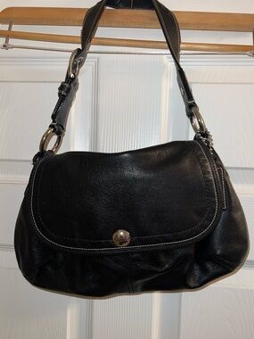 Coach Black Leather Shoulder Bag with Silver Hardware F13729